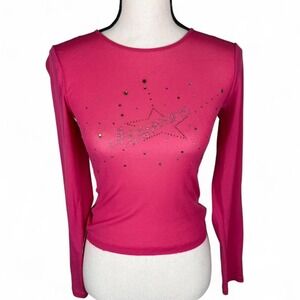 DKNY Y2K Rhinestone Mesh Long Sleeve Top